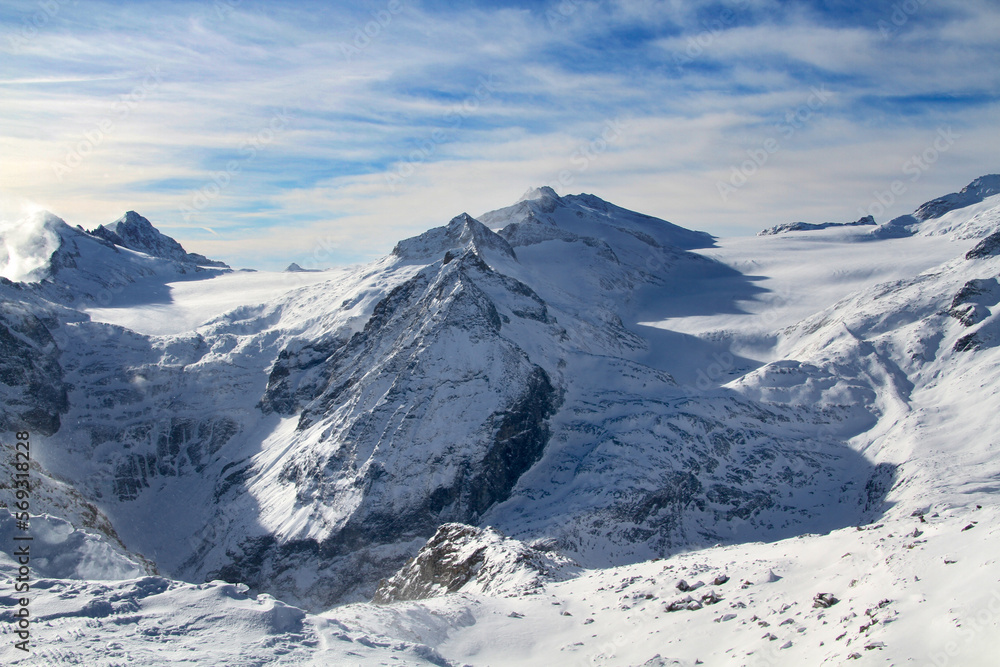 Tonale ski resort with Rhaetian Alps
