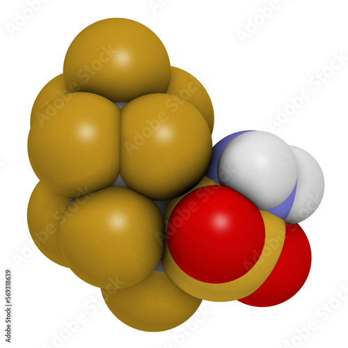 Perfluorobutane sulfonamide molecule. 3D rendering. photo