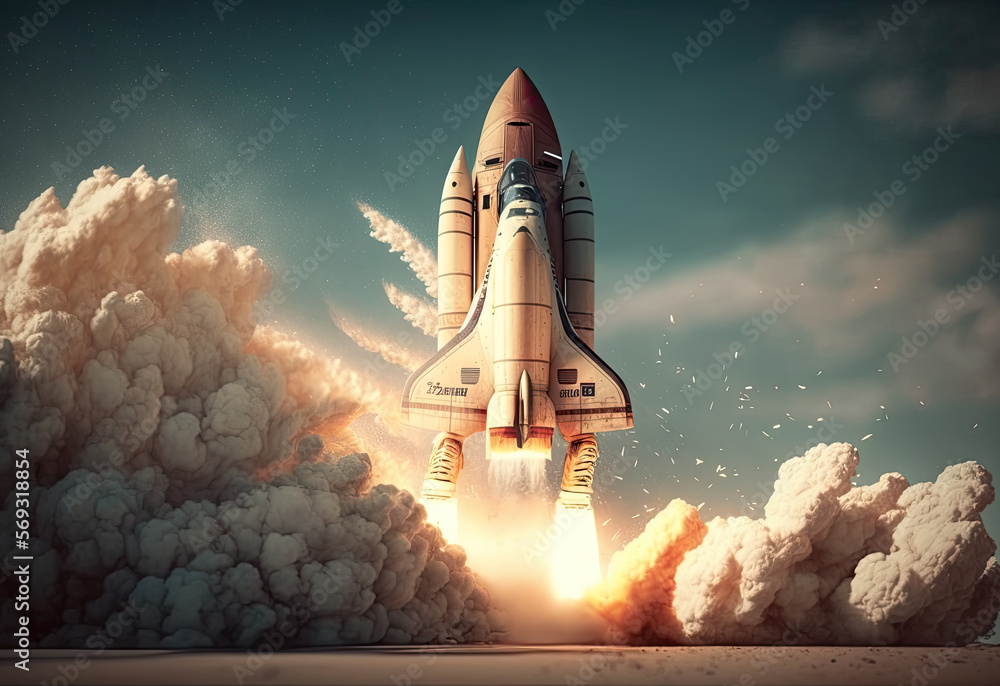 Fototapeta premium starting spaceship rocket created with Generative AI technology