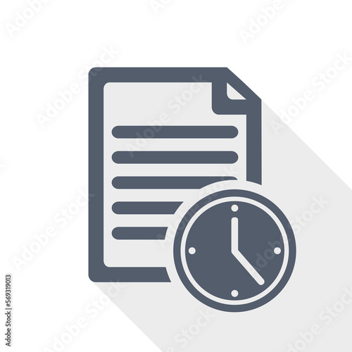 Document with clock vector icon, history concept flat design illustration