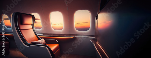 first class business luxury seats for vacations or corporate airplane travel with copy space area wide banner photo