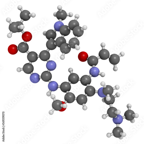 Mobocertinib cancer drug molecule. 3D rendering.
