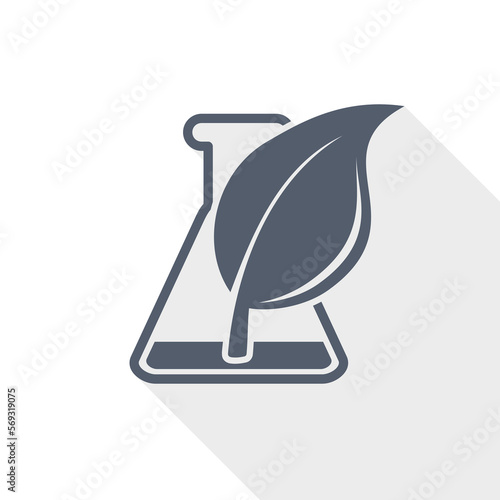 Laboratory flask with plant vector icon, biotechnology concept flat design illustration