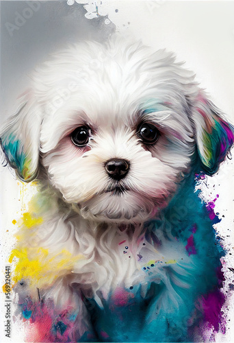 Maltese Dog, Maltese, Dog, Baby Dog, Puppy, Abstract Art, Generative AI