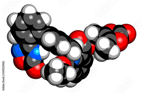 Azilsartan medoxomil hypertension drug molecule. 3D rendering.