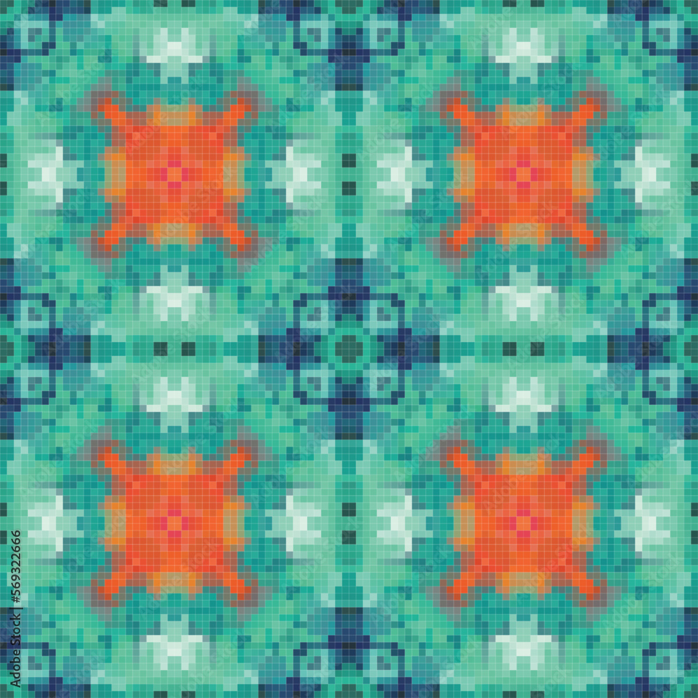 Fototapeta premium Pixel mosaic seamless pattern design, Repeat textile design, Surface design.