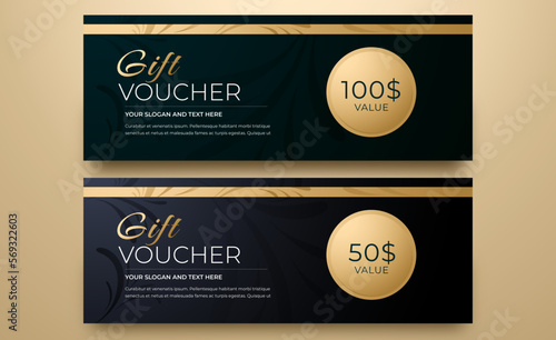 Gift voucher template, golden elements