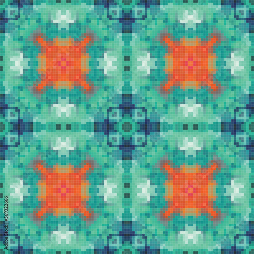 Pixel mosaic seamless pattern design, Repeat textile design, Surface design. © Cubydesign