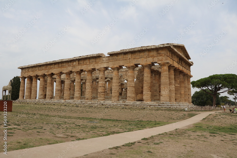 Way to Temple of Poseidon in Paestum, Campania Italy