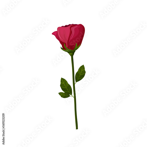 rose with leaves on transparent background in cartoon style