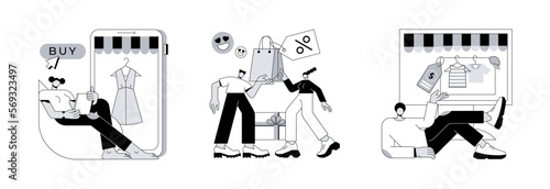 E-commerce platform abstract concept vector illustration set. Online shopping, smart retail, online flea market, internet store, mobile application, digital product catalog, auction abstract metaphor.