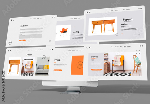 Computer with UI Screen Design Mockup