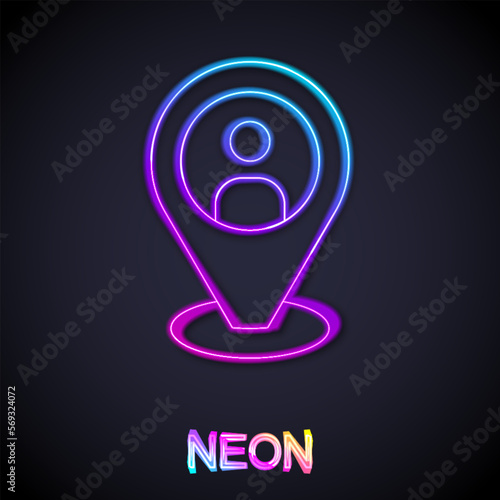 Glowing neon line Taxi client icon isolated on black background. Vector