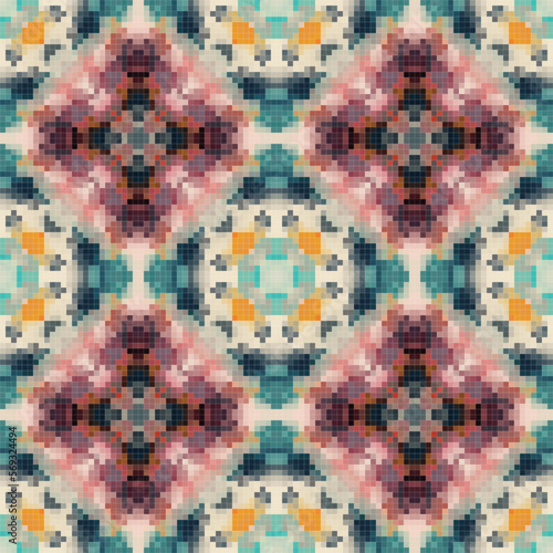 Pixel mosaic seamless pattern design  Repeat textile design  Surface design.