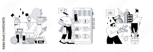 Natural cosmetics abstract concept vector illustration set. Organic cosmetics, maternity care products, beauty box, beauty industry, skin treatment, hair care, newborn cream abstract metaphor.