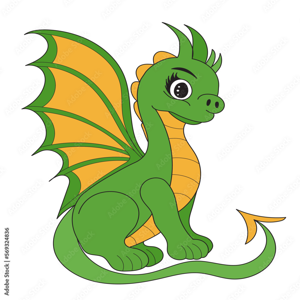 Obraz premium cute cartoon dragon on white background, vector