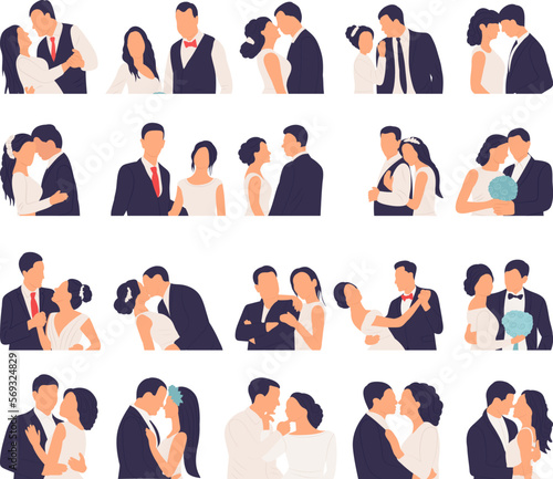 portrait of bride and groom set on white background, vector