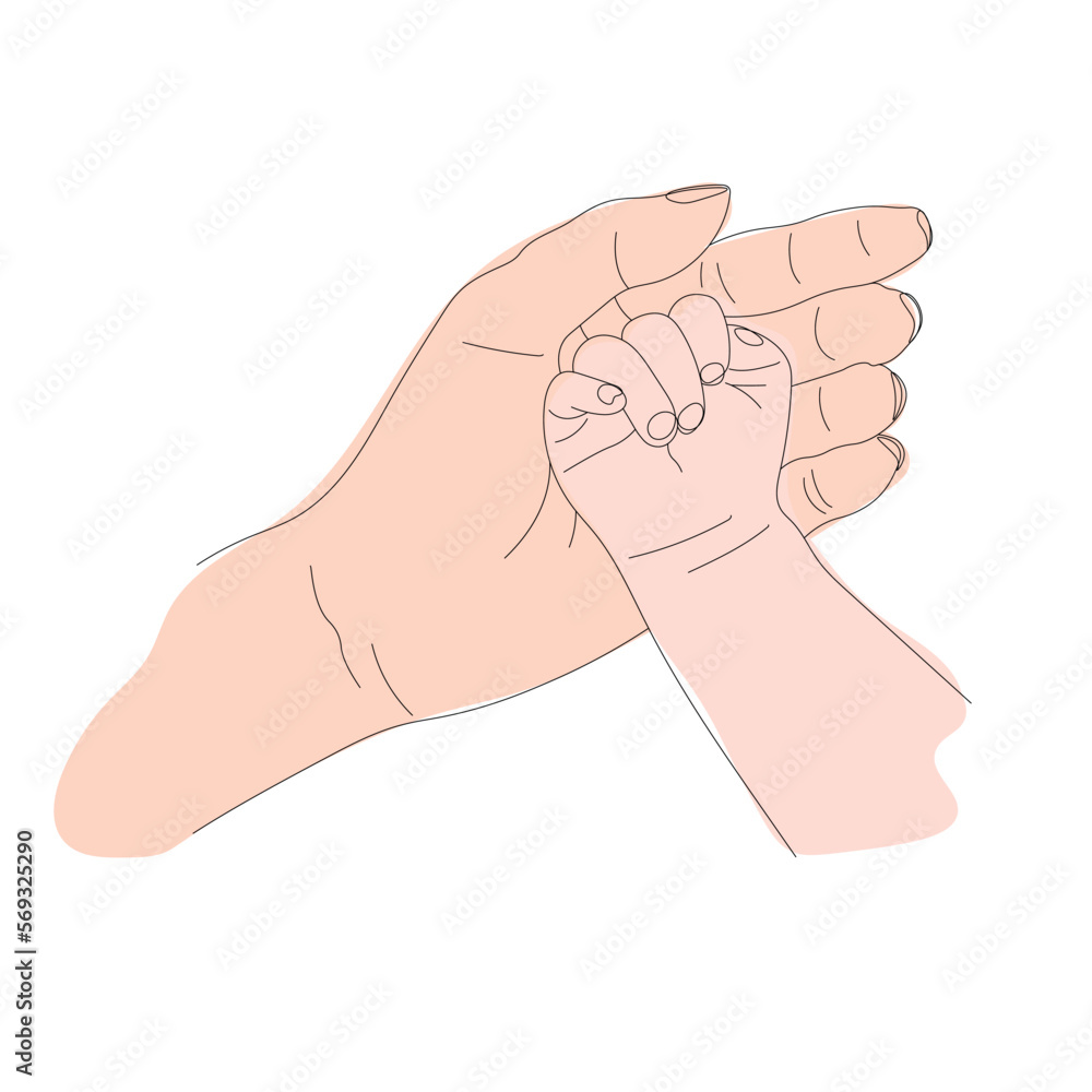 contour of Mother and Child's Hands in Line Art style, the concept of maternal protection and parental care isolated on a white background contour of Mother and Child's Hands in Line Art style, the concept of maternal protection and parental care isolated on a white background