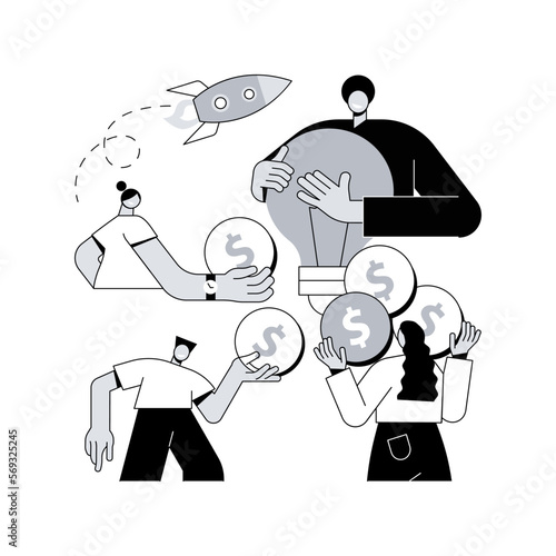 Crowdfunding abstract concept vector illustration. Crowdsourcing project, alternative financing, raise money in internet, fundraising platform, collect donations, business venture abstract metaphor.