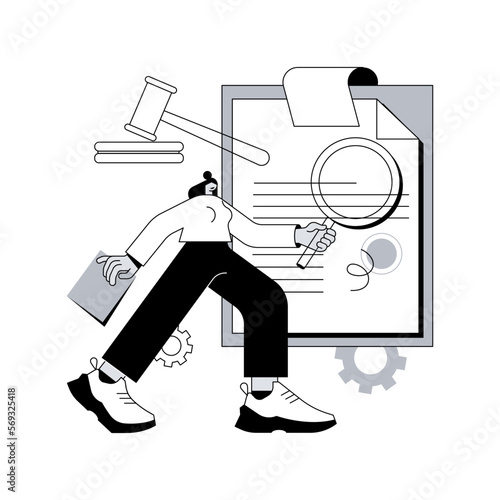 Legal research abstract concept vector illustration. Legal precedent, decision making, data collection, judge decision, statutes and regulations, jurisprudence, law dictionary abstract metaphor.
