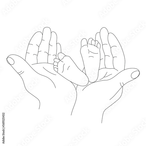 cute baby feet in mother's hands, mother's love parent's care for child, newborn baby's feet