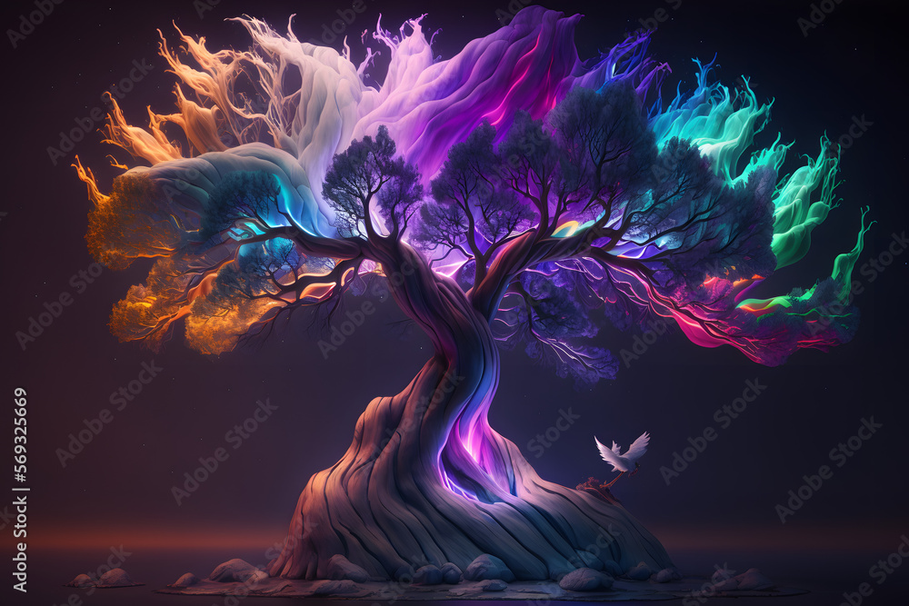 Isolated Yggdrasil Tree of Life. 3D Illustration of a Nordic