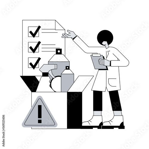 product safety abstract concept vector illustration. Safety commission and regulation, product testing and certification, quality control process, hazardous material, compliance abstract metaphor.