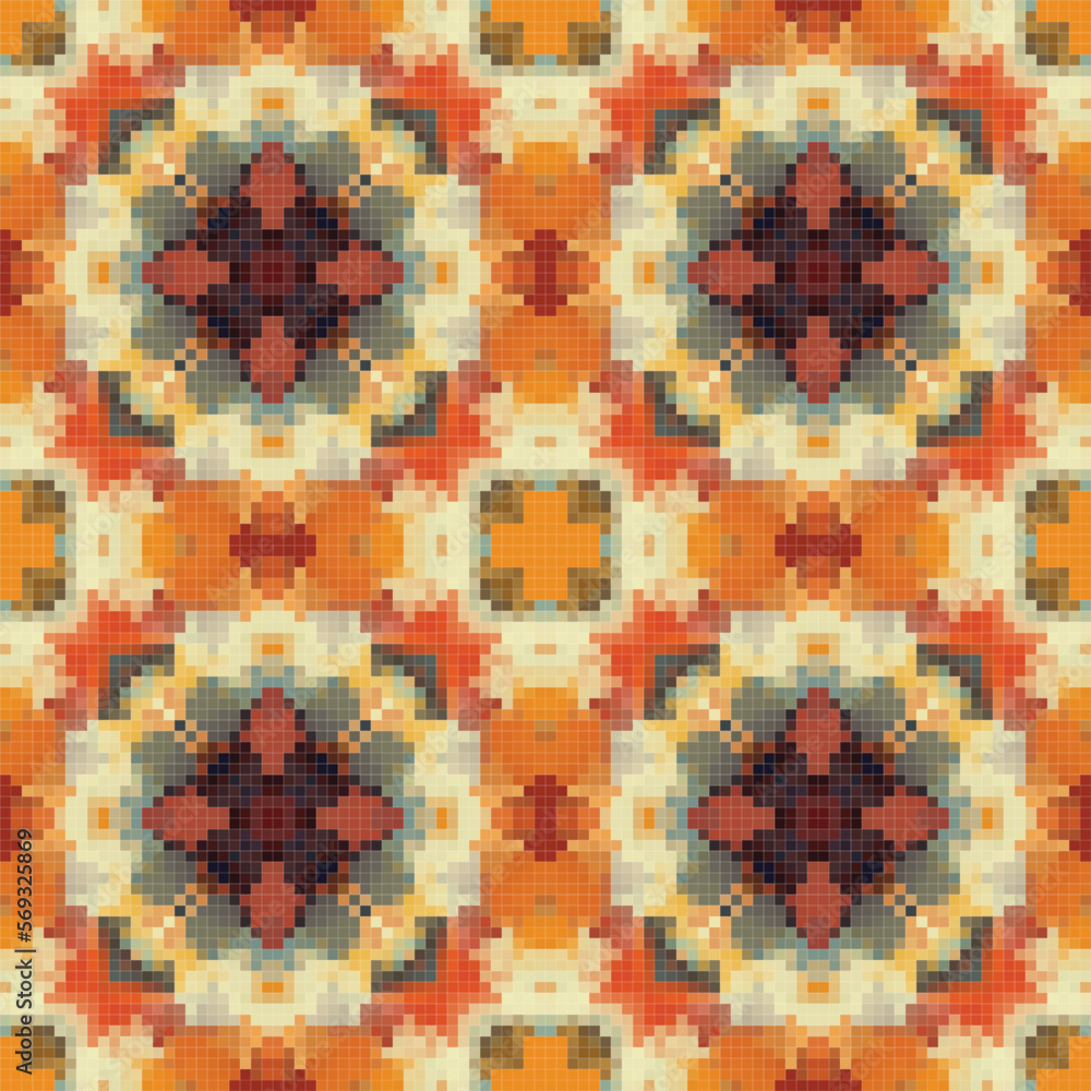 Pixel mosaic seamless pattern design, Repeat textile design, Surface design.