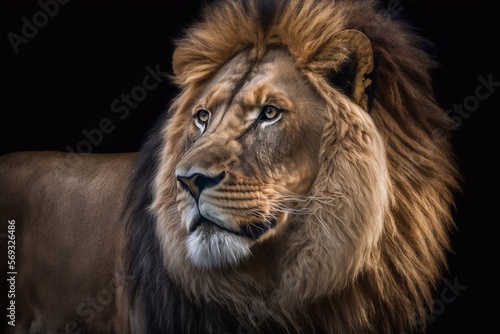Portrait male African lion. Generative AI