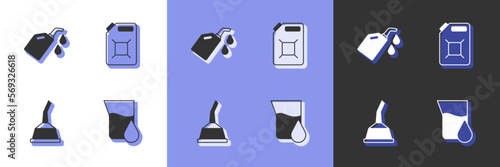 Set Oil petrol test tube, Canister for motor machine oil, and gasoline icon. Vector