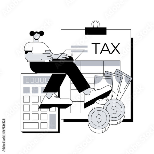 Filing taxes by yourself abstract concept vector illustration. Budget calculation, personal income, gather paperwork, e-file earnings statement documents, savings refund abstract metaphor.