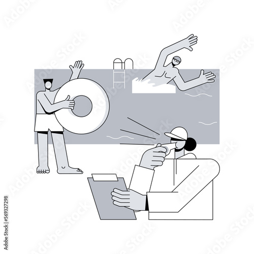 Swimming and lifesaving classes abstract concept vector illustration. Lifesaving classes, lifeguard certification, swimming instruction, water safety training, pool instructor abstract metaphor.