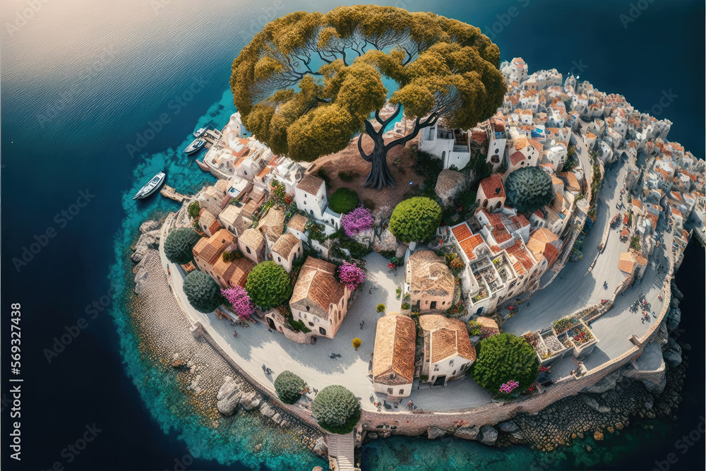 Obraz premium greece town on the coastline created with Generative AI technology