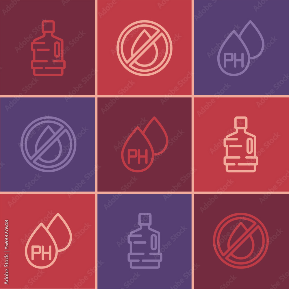 Set line Big bottle with clean water, Water drop and forbidden icon. Vector Set line Big bottle with clean water, Water drop and forbidden icon. Vector