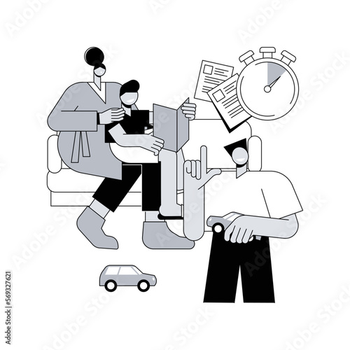 Foster parent abstract concept vector illustration. Foster care, father in adoption, happy interracial family, having fun, together at home, childless couple, adopted child abstract metaphor.
