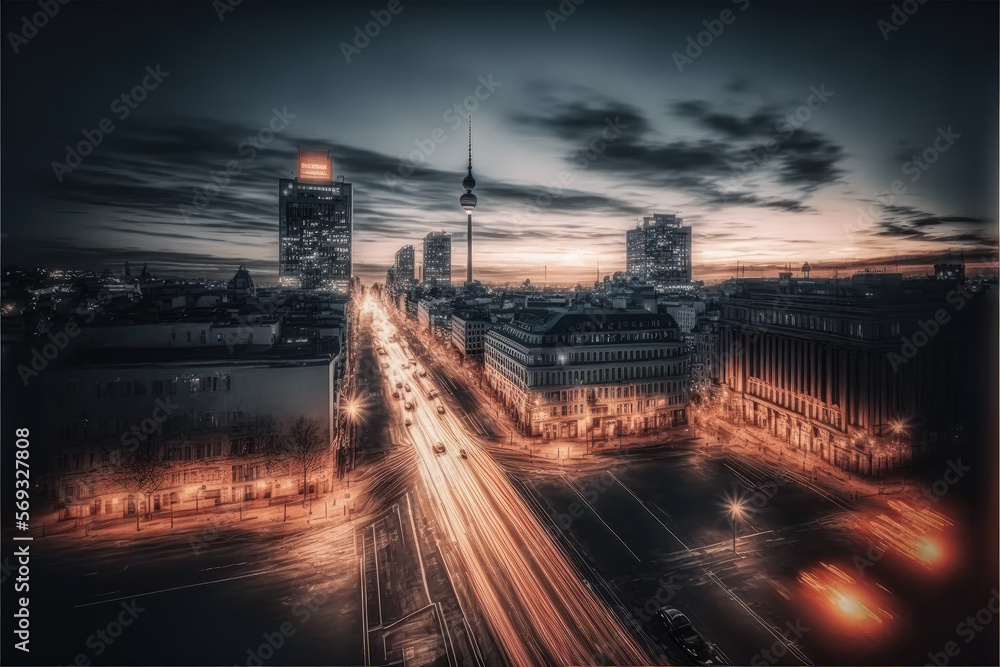 berlin skyline by night created with Generative AI technology berlin skyline by night created with Generative AI technology