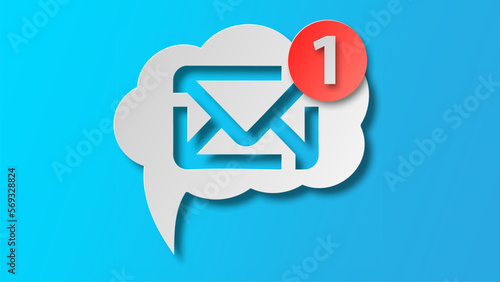 Cartoon white bubble with email notice. Flat simple style trend modern e-mail. Graphic design isolated on blue background. Concept of you've got mail and full inbox or mailbox bubble symbol.