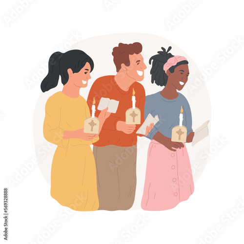 Easter Vigil isolated cartoon vector illustration. People attending Easter Vigil celebration, standing with candle, religious festivals, holy days, orthodox tradition vector cartoon.
