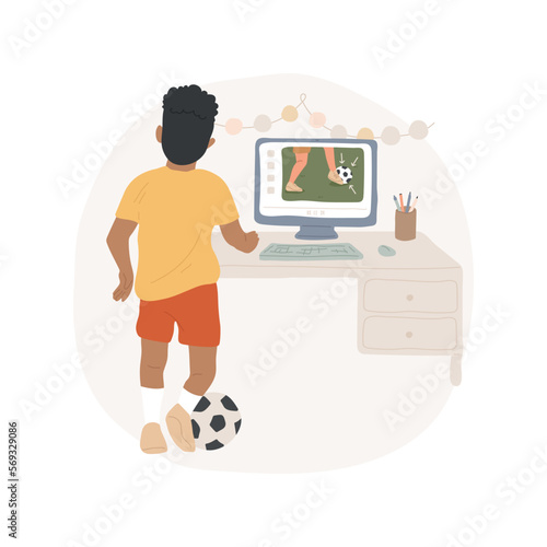 Soccer isolated cartoon vector illustration. Young boy having professional soccer online lessons via internet, people active lifestyle, physical activity during pandemic vector cartoon.