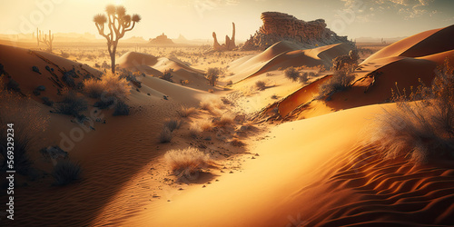 futuristic desert landscape in panorama format created with Generative AI technology