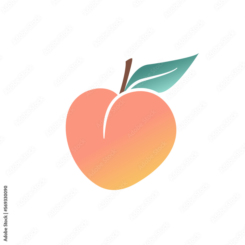 Obraz premium Sweet peach icon logo silhouette vector simple color illustration isolated on white background. Fruit for print, web.