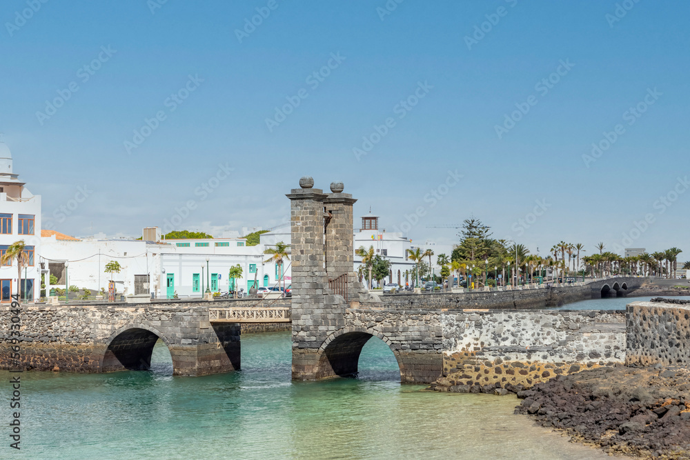 Historic bridge  leading to San Gabriel Castle, Arrecife, capital city of Lanzarote, Canary Islands, Spain