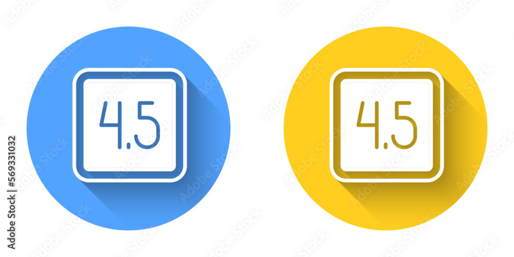 White Film or movie cinematography rating or review icon isolated with long shadow background. Circle button. Vector White Film or movie cinematography rating or review icon isolated with long shadow background. Circle button. Vector