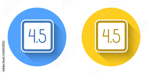 White Film or movie cinematography rating or review icon isolated with long shadow background. Circle button. Vector