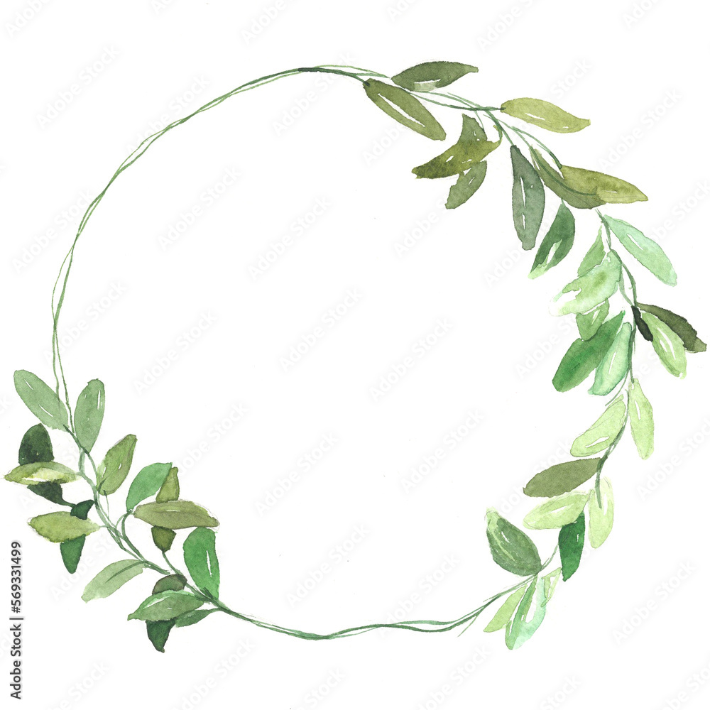 Fototapeta premium Watercolor frame with tropical leaves. Greenery. Succulent. Floral Design element. Perfect for invitations, cards, prints, posters