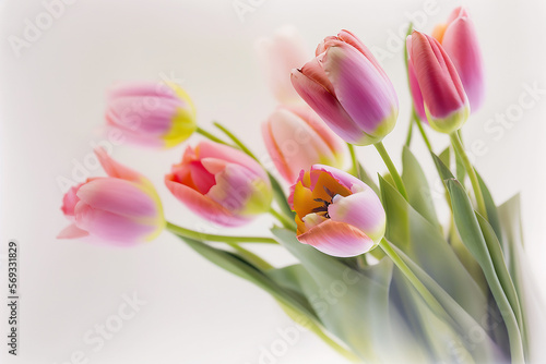 Cute natural spring tulip flowers. Illustration Generative AI #569331829