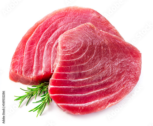 Bilde på lerret Fresh tuna steaks isolated on white background.