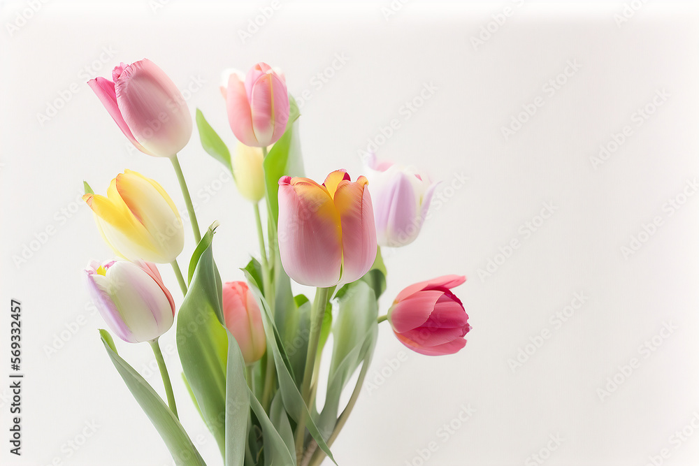 Cute natural spring tulip flowers. Illustration Generative AI