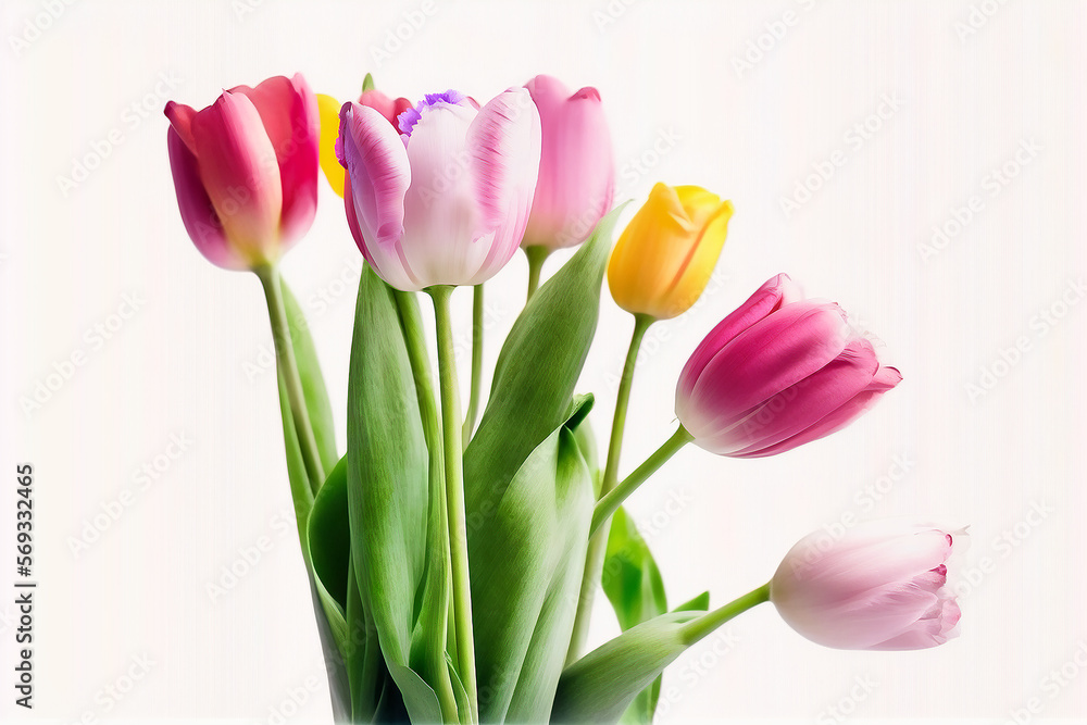 Cute natural spring tulip flowers. Illustration Generative AI Cute natural spring tulip flowers. Illustration Generative AI