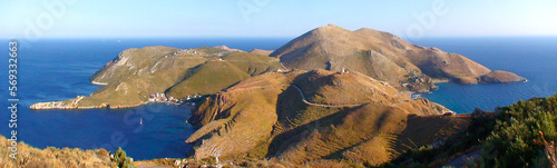 panoramic view of the peninsula of Porto Kagio (quail port) in the south of the Peloponnese, at the extreme tip of Mani in Greece